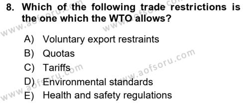 Foreign Trade Dersi 2023 - 2024 Yılı (Final) Dönem Sonu Sınavı 8. Soru