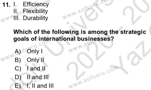 International Business Dersi 2020 - 2021 Yılı Yaz Okulu Sınavı 11. Soru