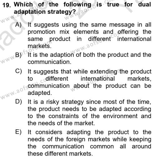 International Business Dersi 2020 - 2021 Yılı Yaz Okulu Sınavı 19. Soru