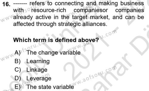 International Business Dersi 2021 - 2022 Yılı (Vize) Ara Sınavı 16. Soru