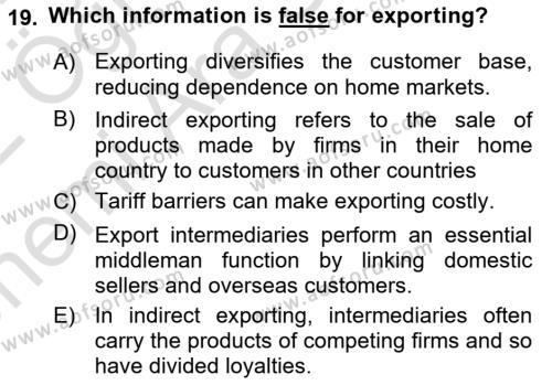 International Business Dersi 2021 - 2022 Yılı (Vize) Ara Sınavı 19. Soru