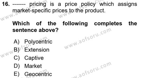 International Business Dersi 2021 - 2022 Yılı (Final) Dönem Sonu Sınavı 16. Soru