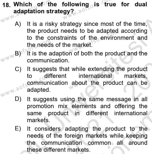 International Business Dersi 2021 - 2022 Yılı (Final) Dönem Sonu Sınavı 18. Soru