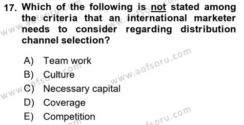 International Business Dersi 2021 - 2022 Yılı Yaz Okulu Sınavı 17. Soru