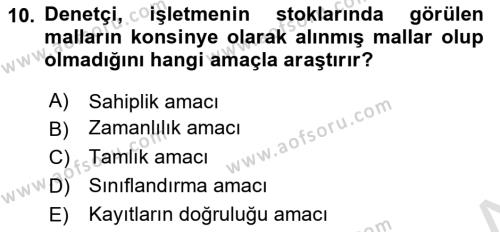 Denetim Dersi 2020 - 2021 Yılı Yaz Okulu Sınavı 10. Soru