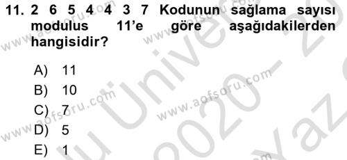 Denetim Dersi 2020 - 2021 Yılı Yaz Okulu Sınavı 11. Soru