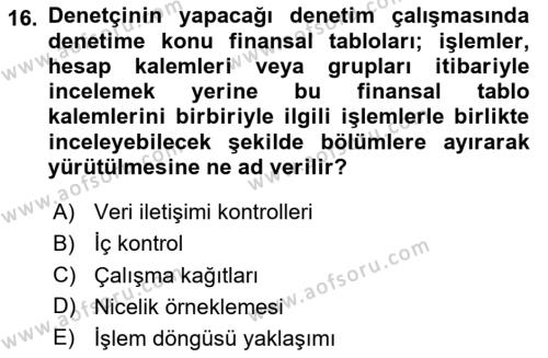 Denetim Dersi 2020 - 2021 Yılı Yaz Okulu Sınavı 16. Soru