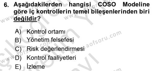 Denetim Dersi 2020 - 2021 Yılı Yaz Okulu Sınavı 6. Soru