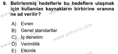 Denetim Dersi 2020 - 2021 Yılı Yaz Okulu Sınavı 9. Soru