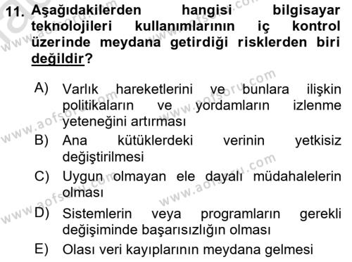 Denetim Dersi 2021 - 2022 Yılı (Final) Dönem Sonu Sınavı 11. Soru