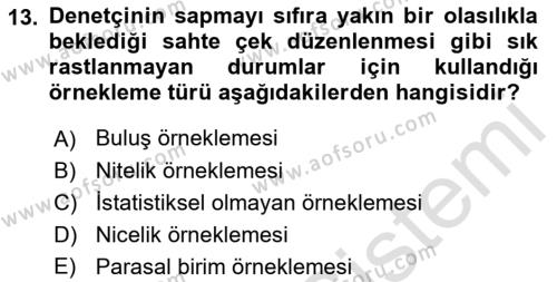 Denetim Dersi 2021 - 2022 Yılı Yaz Okulu Sınavı 13. Soru