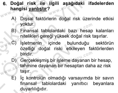 Denetim Dersi 2021 - 2022 Yılı Yaz Okulu Sınavı 6. Soru