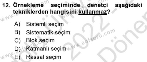 Denetim Dersi 2022 - 2023 Yılı (Final) Dönem Sonu Sınavı 12. Soru