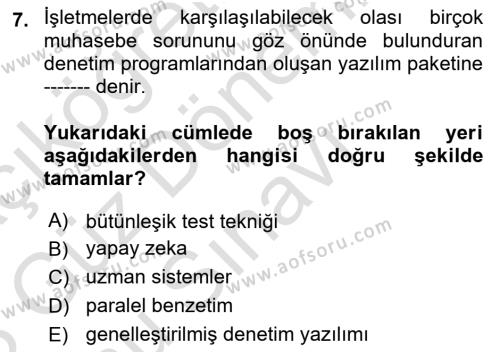 Denetim Dersi 2022 - 2023 Yılı (Final) Dönem Sonu Sınavı 7. Soru