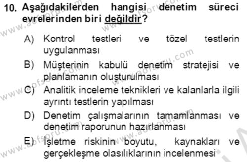 Denetim Dersi 2022 - 2023 Yılı Yaz Okulu Sınavı 10. Soru