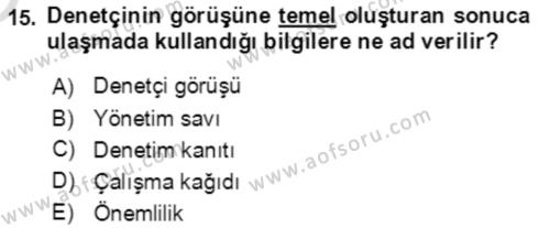 Denetim Dersi 2022 - 2023 Yılı Yaz Okulu Sınavı 15. Soru