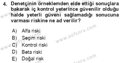 Denetim Dersi 2022 - 2023 Yılı Yaz Okulu Sınavı 4. Soru