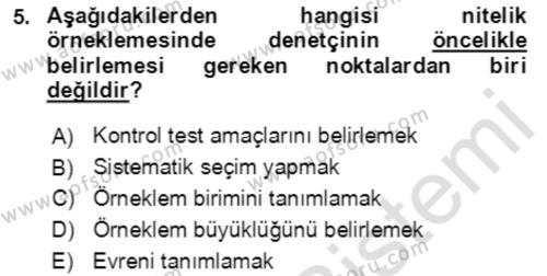 Denetim Dersi 2022 - 2023 Yılı Yaz Okulu Sınavı 5. Soru