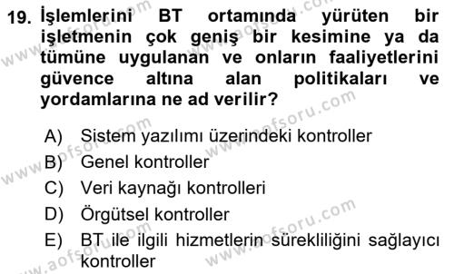 Denetim Dersi 2023 - 2024 Yılı Yaz Okulu Sınavı 19. Soru