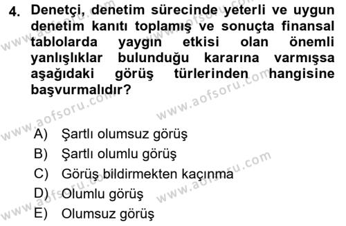 Denetim Dersi 2023 - 2024 Yılı Yaz Okulu Sınavı 4. Soru