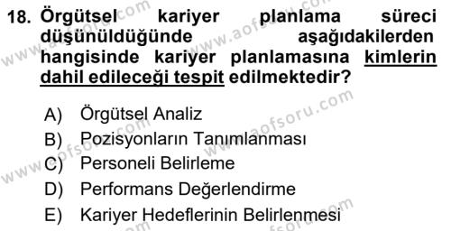 İnsan Kaynakları Yönetimi Dersi 2020 - 2021 Yılı Yaz Okulu Sınavı 18. Soru