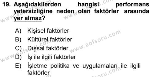 İnsan Kaynakları Yönetimi Dersi 2020 - 2021 Yılı Yaz Okulu Sınavı 19. Soru