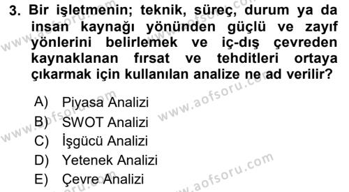 İnsan Kaynakları Yönetimi Dersi 2020 - 2021 Yılı Yaz Okulu Sınavı 3. Soru