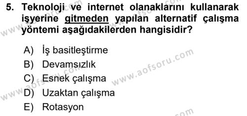 İnsan Kaynakları Yönetimi Dersi 2020 - 2021 Yılı Yaz Okulu Sınavı 5. Soru