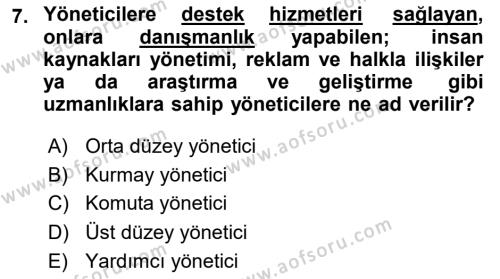 İnsan Kaynakları Yönetimi Dersi 2020 - 2021 Yılı Yaz Okulu Sınavı 7. Soru