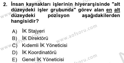 İnsan Kaynakları Yönetimi Dersi 2023 - 2024 Yılı (Vize) Ara Sınavı 2. Soru