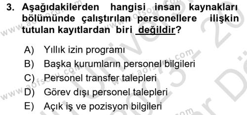 İnsan Kaynakları Yönetimi Dersi 2023 - 2024 Yılı (Vize) Ara Sınavı 3. Soru