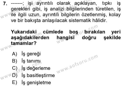 İnsan Kaynakları Yönetimi Dersi 2023 - 2024 Yılı (Vize) Ara Sınavı 7. Soru