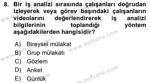 İnsan Kaynakları Yönetimi Dersi 2023 - 2024 Yılı (Vize) Ara Sınavı 8. Soru