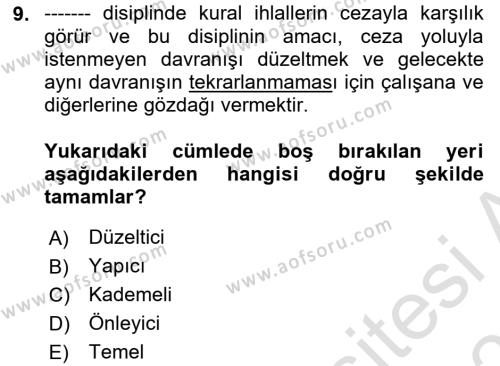 İnsan Kaynakları Yönetimi Dersi 2023 - 2024 Yılı (Vize) Ara Sınavı 9. Soru