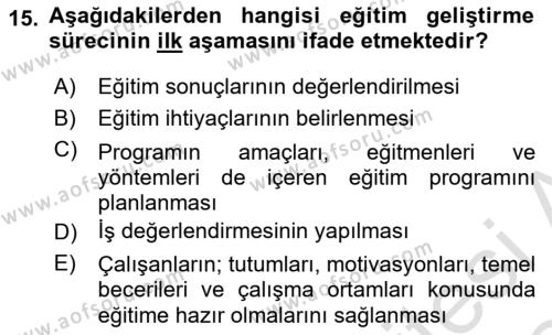 İnsan Kaynakları Yönetimi Dersi 2023 - 2024 Yılı (Final) Dönem Sonu Sınavı 15. Soru