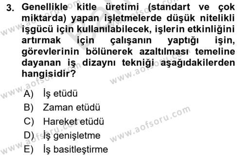 İnsan Kaynakları Yönetimi Dersi 2023 - 2024 Yılı (Final) Dönem Sonu Sınavı 3. Soru