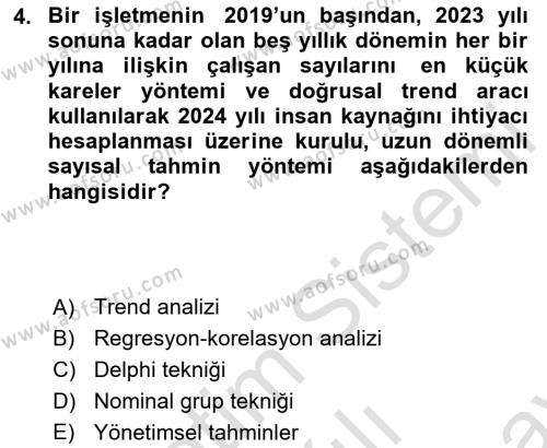 İnsan Kaynakları Yönetimi Dersi 2023 - 2024 Yılı (Final) Dönem Sonu Sınavı 4. Soru