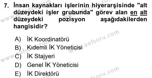 İnsan Kaynakları Yönetimi Dersi 2023 - 2024 Yılı (Final) Dönem Sonu Sınavı 7. Soru