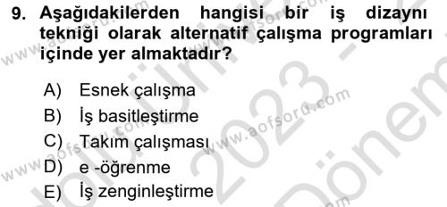 İnsan Kaynakları Yönetimi Dersi 2023 - 2024 Yılı (Final) Dönem Sonu Sınavı 9. Soru