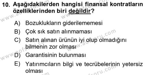 Sermaye Piyasaları ve Finansal Kurumlar Dersi 2018 - 2019 Yılı Yaz Okulu Sınavı 10. Soru