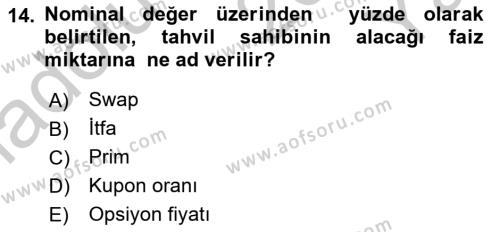 Sermaye Piyasaları ve Finansal Kurumlar Dersi 2018 - 2019 Yılı Yaz Okulu Sınavı 14. Soru