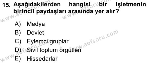 Sermaye Piyasaları ve Finansal Kurumlar Dersi 2018 - 2019 Yılı Yaz Okulu Sınavı 15. Soru