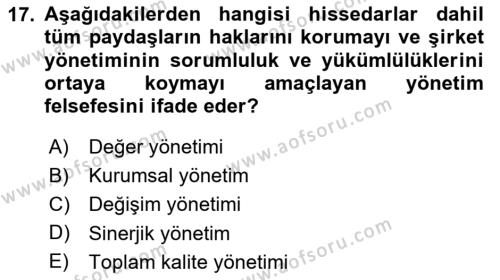 Sermaye Piyasaları ve Finansal Kurumlar Dersi 2020 - 2021 Yılı Yaz Okulu Sınavı 17. Soru