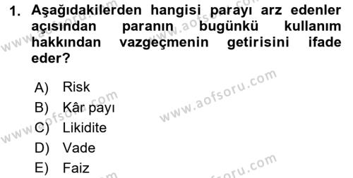 Sermaye Piyasaları ve Finansal Kurumlar Dersi 2021 - 2022 Yılı (Vize) Ara Sınavı 1. Soru