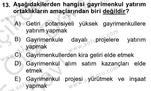 Sermaye Piyasaları ve Finansal Kurumlar Dersi 2021 - 2022 Yılı (Vize) Ara Sınavı 13. Soru