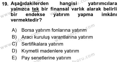 Sermaye Piyasaları ve Finansal Kurumlar Dersi 2021 - 2022 Yılı (Vize) Ara Sınavı 19. Soru