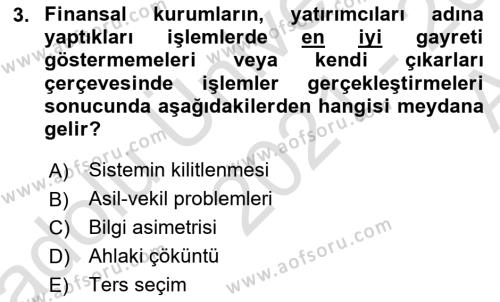 Sermaye Piyasaları ve Finansal Kurumlar Dersi 2021 - 2022 Yılı (Vize) Ara Sınavı 3. Soru