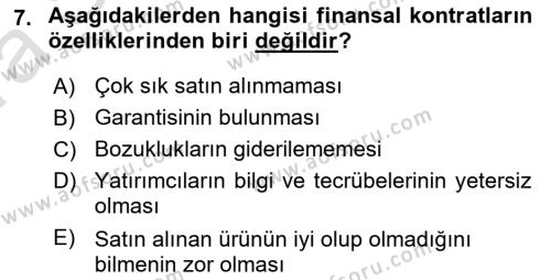 Sermaye Piyasaları ve Finansal Kurumlar Dersi 2021 - 2022 Yılı (Vize) Ara Sınavı 7. Soru