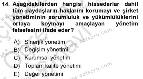 Sermaye Piyasaları ve Finansal Kurumlar Dersi 2021 - 2022 Yılı Yaz Okulu Sınavı 14. Soru