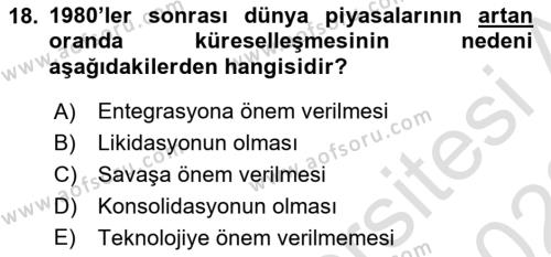 Sermaye Piyasaları ve Finansal Kurumlar Dersi 2021 - 2022 Yılı Yaz Okulu Sınavı 18. Soru